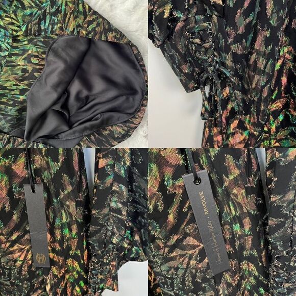 NWT House of Harlow 1960 x REVOLVE Clark Dress Metallic Black Mini size L - Picture 11 of 14